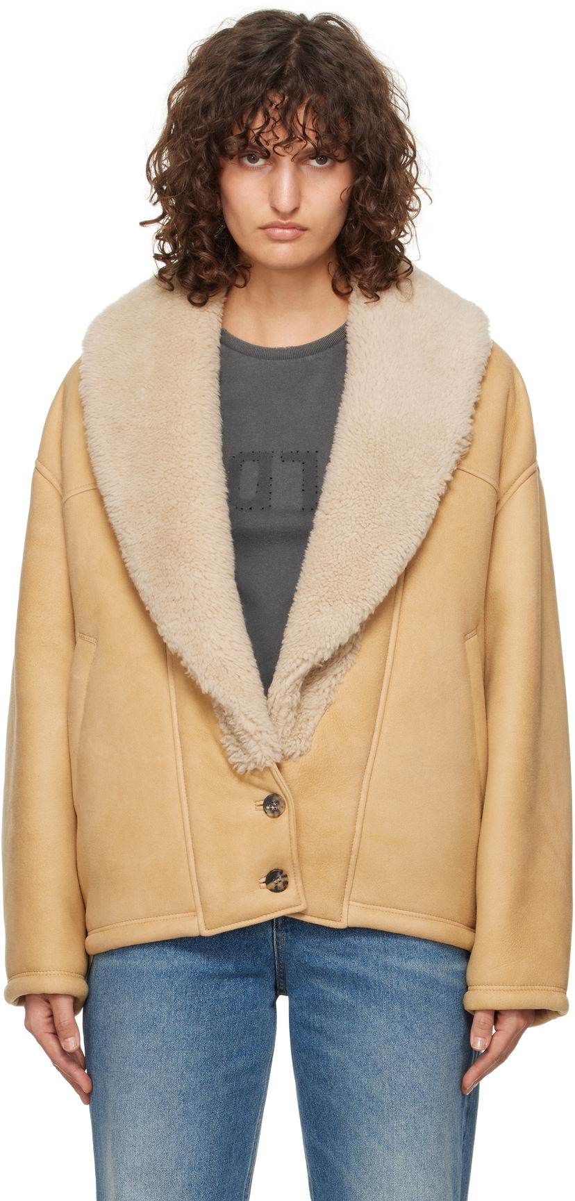 Bunda Golden Goose Shawl Collar Shearling Jacket Hnedá | GWP01883.P001673.55143