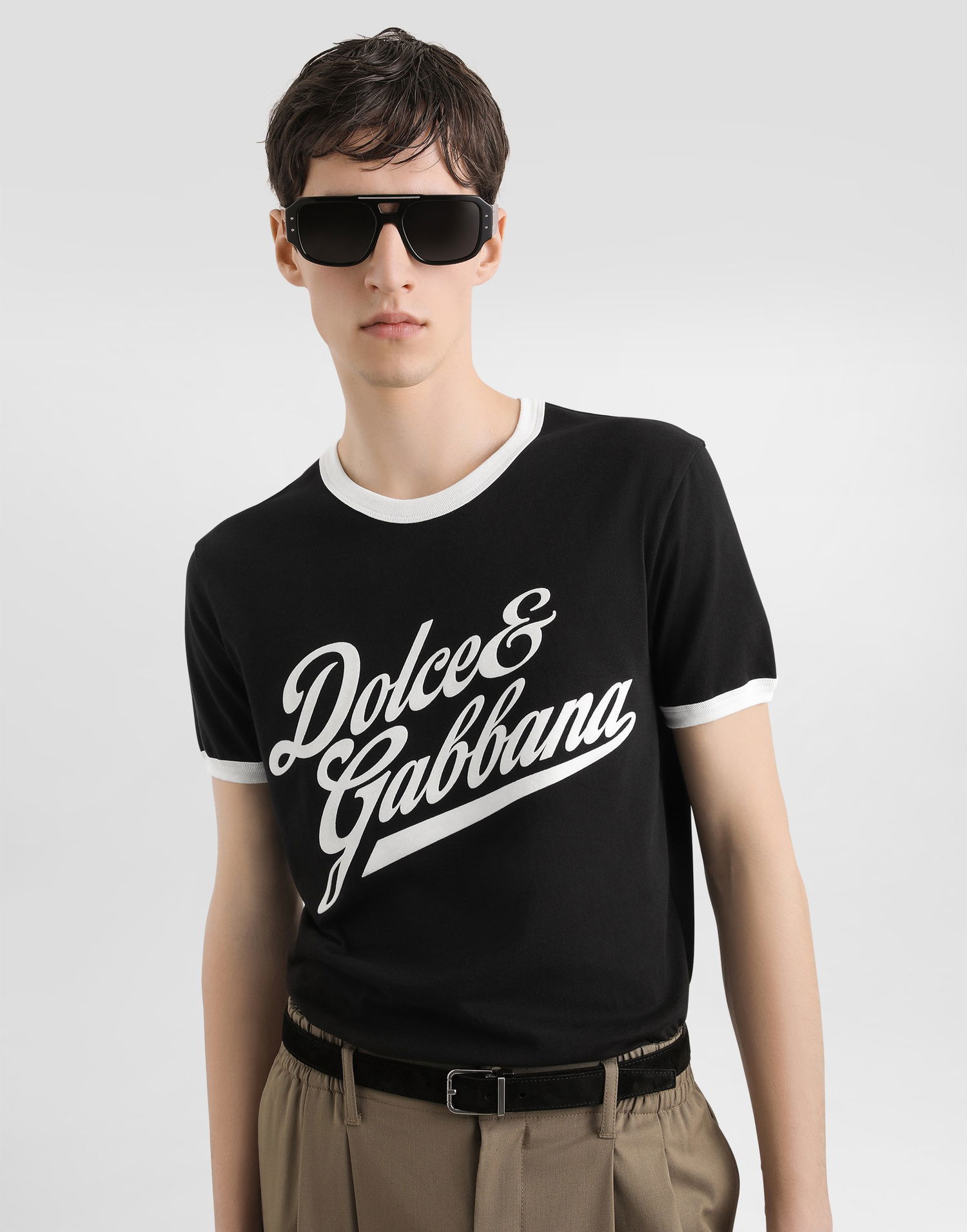 Tričko Dolce & Gabbana Dolce & Gabbana Flock Print Cotton T-Shirt Čierna | G8PV1TG7PGCN0000, 1