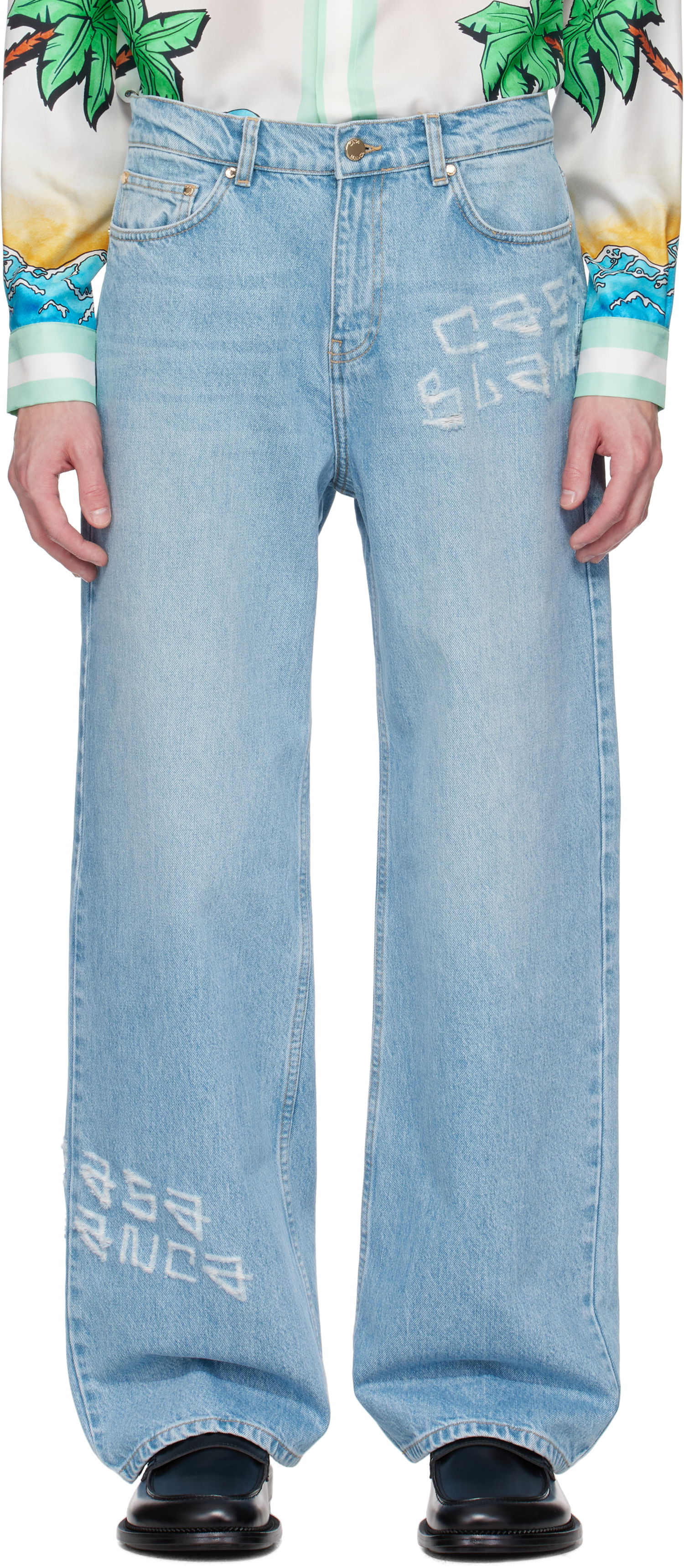 Džínsy Casablanca Casablanca Distressed Graffiti Jeans Modrá | MS25-TR-274-01, 0
