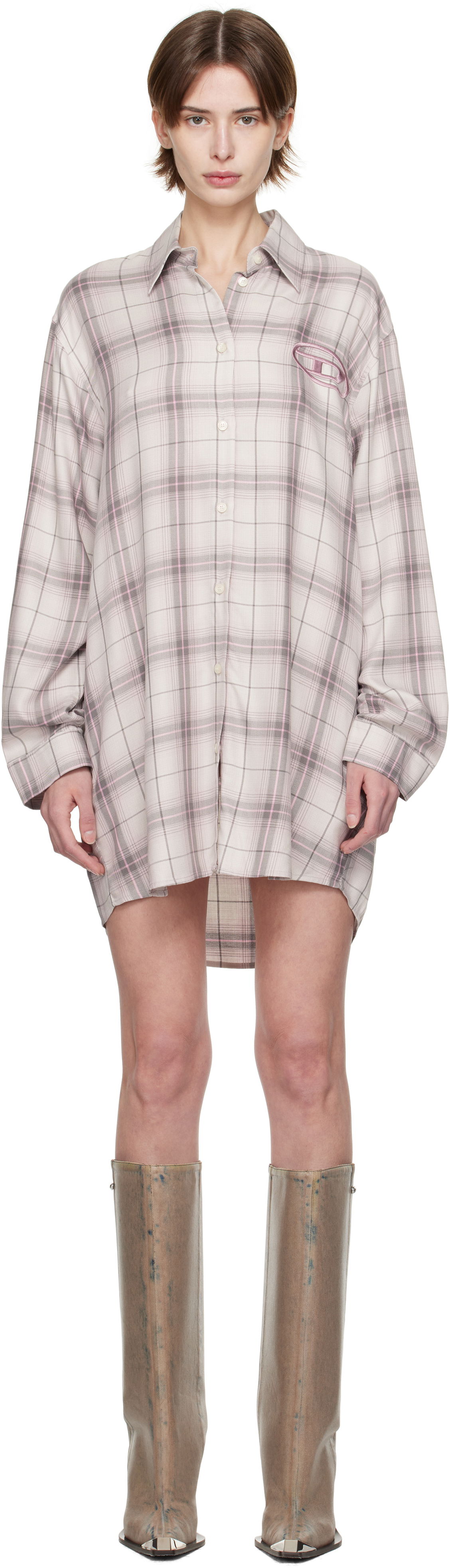 Košeľa Diesel Diesel D-Dalis-Q1 Plaid Minidress Béžová | A16836 0HQAN, 0