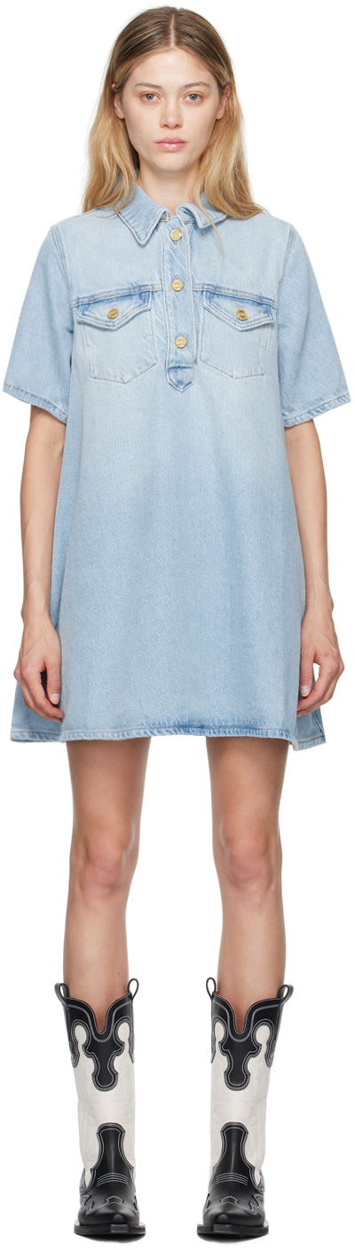 Šaty GANNI Blue Faded Denim Minidress Tyrkysová | J1503, 0