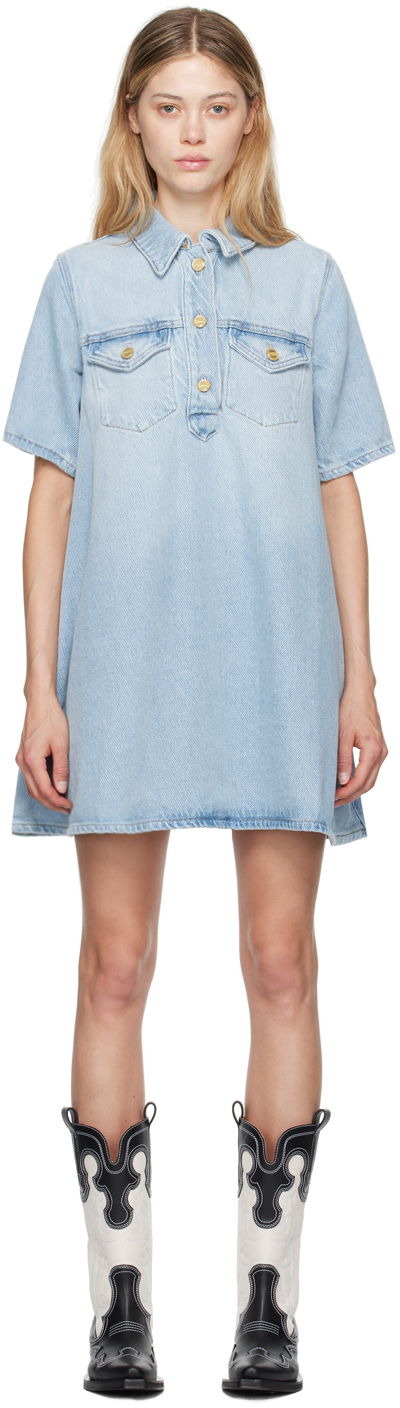 Šaty GANNI Blue Faded Denim Minidress Tyrkysová | J1503