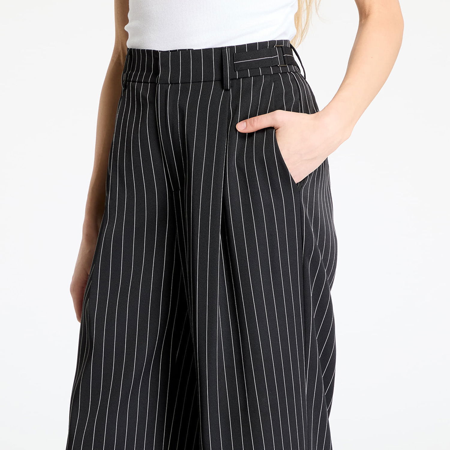 Nohavice Urban Classics Urban Classics Pinstripe Wide Leg Trousers Čierna | TB7068-18580, 1