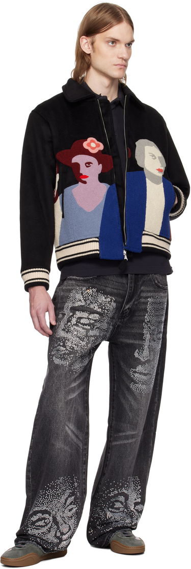 Bomber bunda KidSuper KidSuper Patchwork Portraits Wool Varsity Jacket Čierna | SS25-OW-04, 3