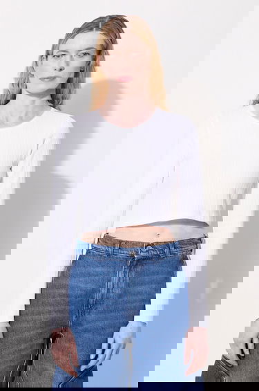 Crop Top JW Anderson JW Anderson Ribbed Cropped Anchor Embroidery Longsleeve Top Biela | JO0211.PG1501.001, 0