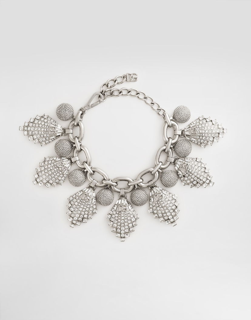 Náhrdelník Dolce & Gabbana Dolce & Gabbana Rhinestone Maxi-Necklace with Chain and DG Logo Metalická | WNR2E5W111187655