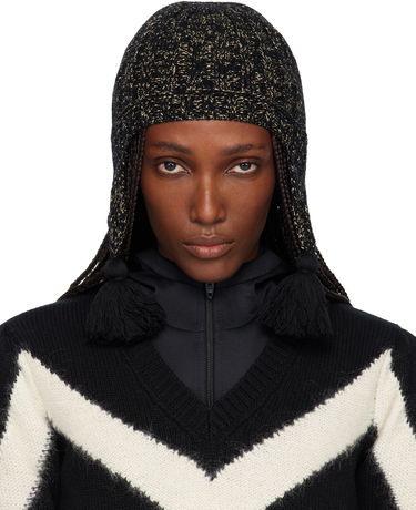 Kulicha Valentino Valentino Garavani Metallic Knit Beanie with Ear Flaps and Tassels Čierna | 7W2HB02FKAW, 0