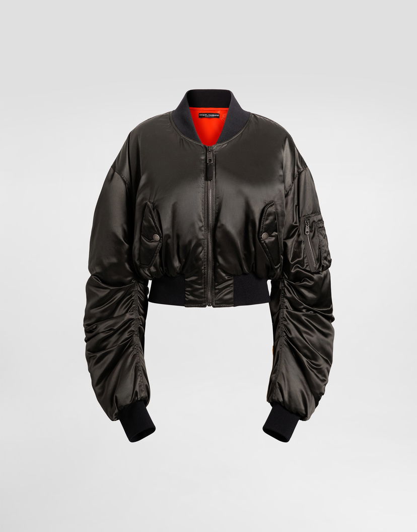 Bomber bunda Dolce & Gabbana Dolce & Gabbana Oversized Cropped Bomber Jacket Čierna | F9T51TFUMS6N8476