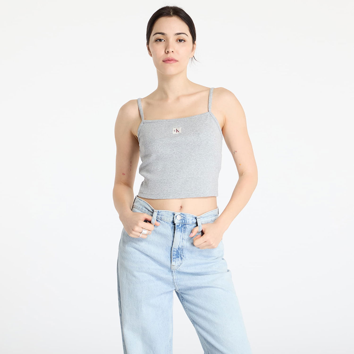Tielko CALVIN KLEIN Calvin Klein Jeans Women's Ribbed Crop Tank Top Šedá | LV047C908G P79, 0
