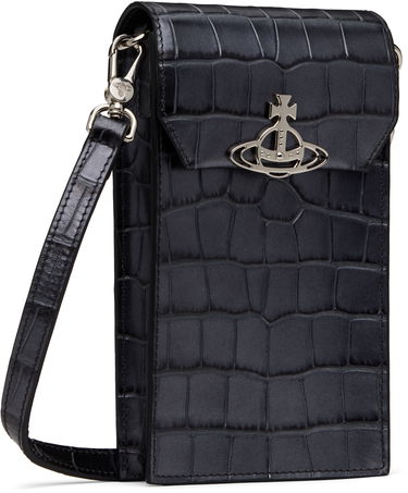 Taška cez rameno Vivienne Westwood Vivienne Westwood Crocodile Embossed Leather Phone Pouch Čierna | 58030001U-L00A2-, 1
