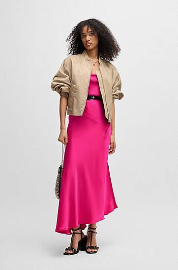 Šaty BOSS Satin Cowl Neck Asymmetrical Hem Midi Slip Dress Ružová | 50538974, 1