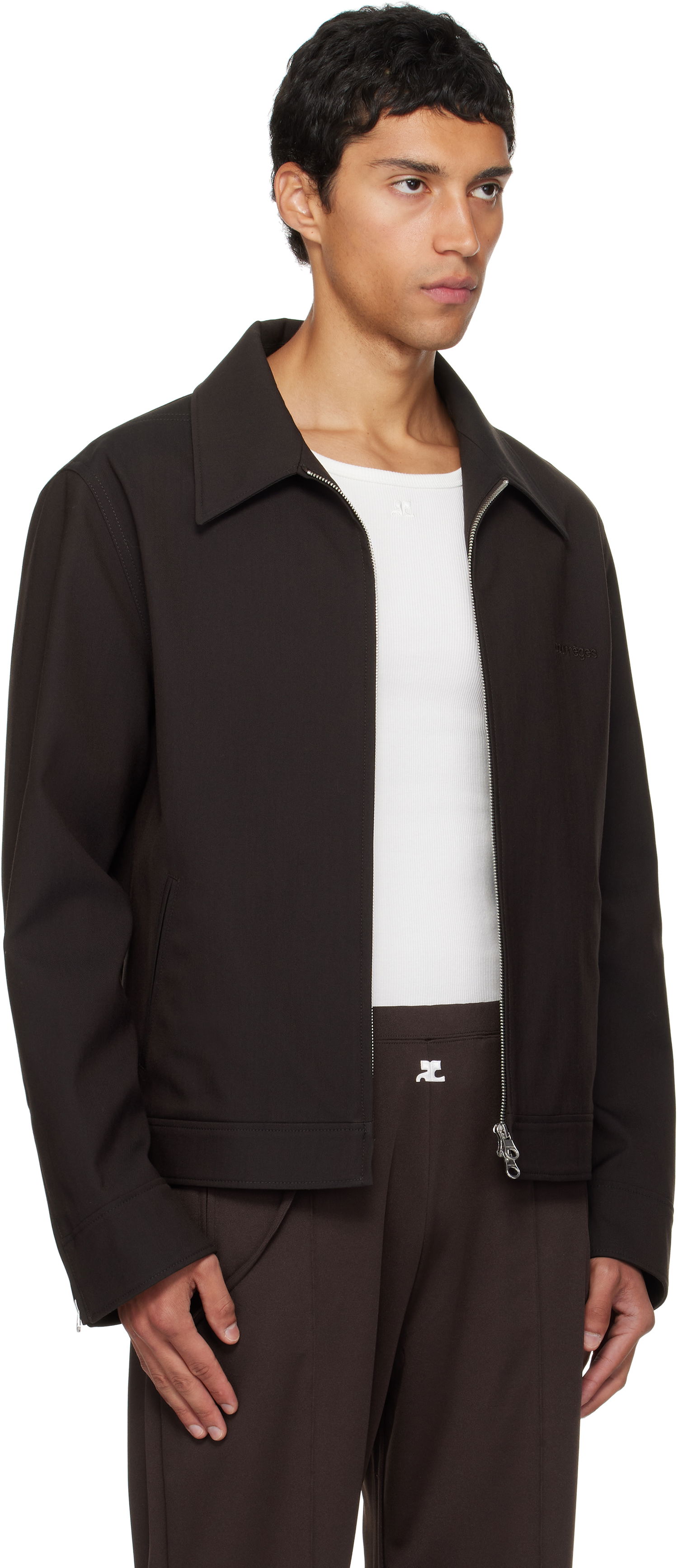 Bunda Courrèges Courrèges Embroidered Zipped Twill Jacket Čierna | 325CBL307PL0222, 1