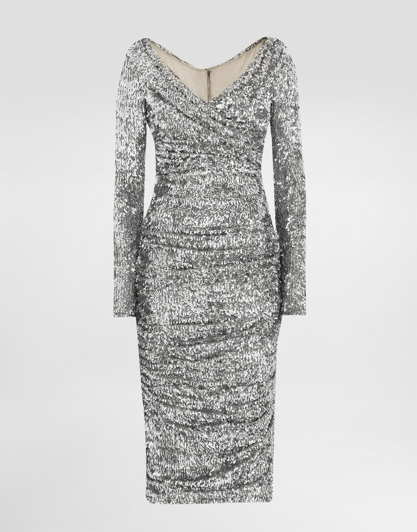 Šaty Dolce & Gabbana Draped Sequin Dress Collection 42 Metalická | F60EMTFLSMCS0998
