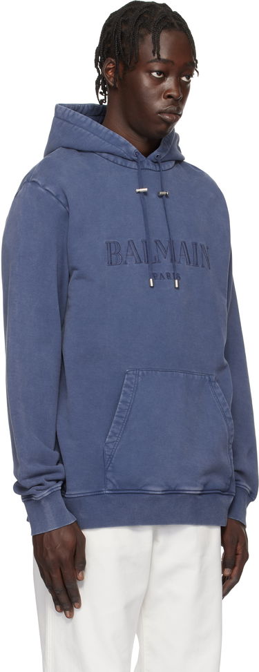 Mikina Balmain Balmain Vintage Embroidered Hoodie Modrá | EH1JT047BC72, 1