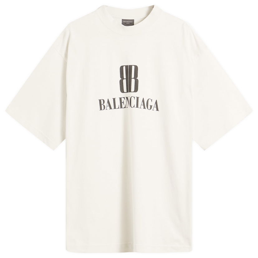 Tričko Balenciaga Men's Nano BB Logo Medium Fit T-Shirt, Size Large Biela | 764235-TSVO2-9012