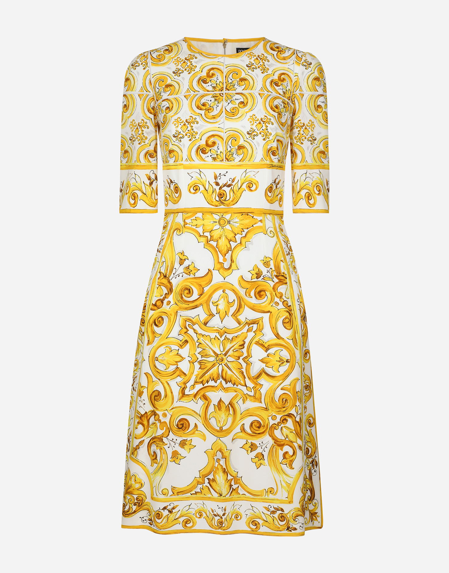 Šaty Dolce & Gabbana Majolica-print Silk Charmeuse Midi Dress Žltá | F6ADSTHPABLHG3TN, 0