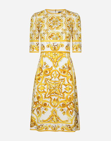 Šaty Dolce & Gabbana Majolica-print Silk Charmeuse Midi Dress Žltá | F6ADSTHPABLHG3TN, 0