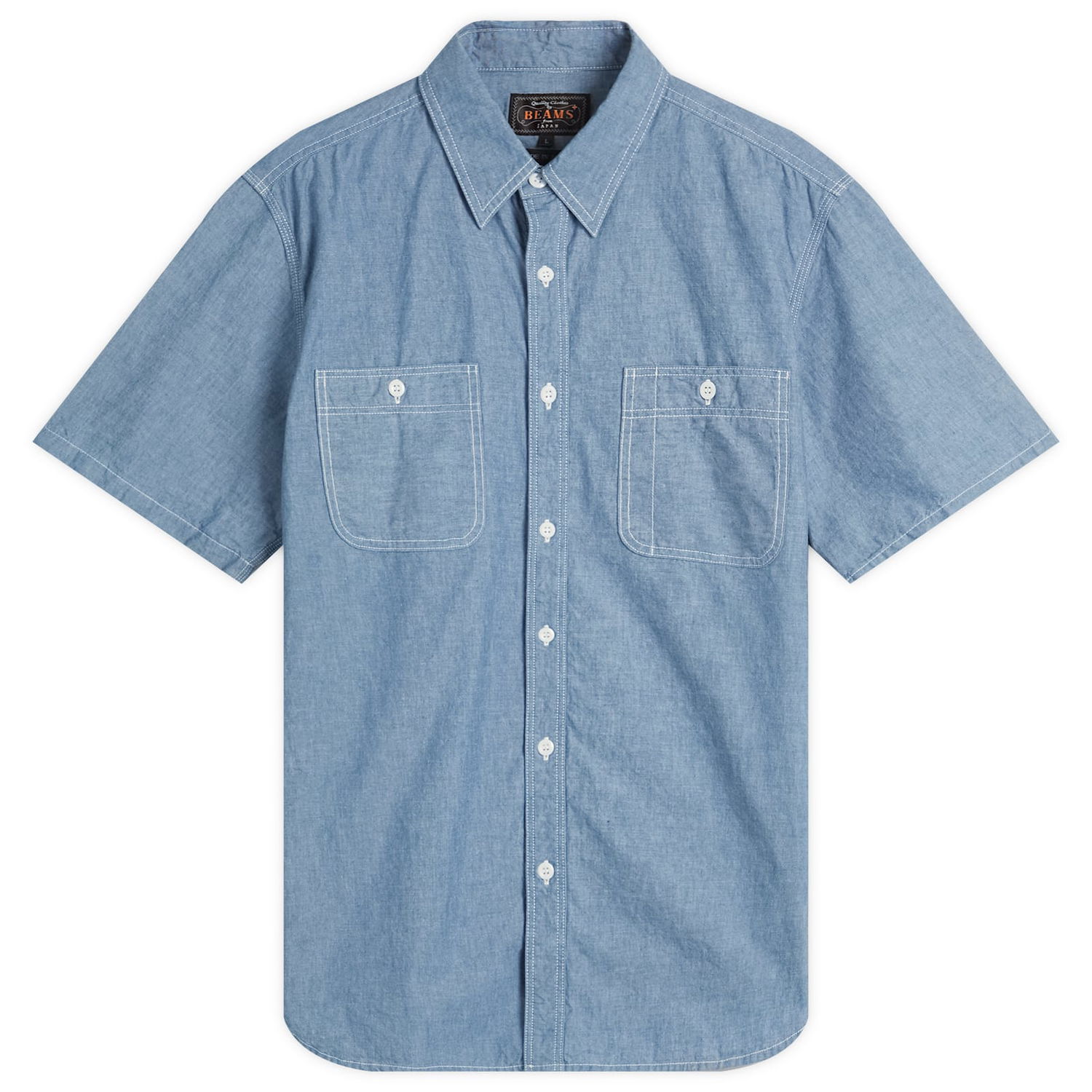 Košeľa BEAMS Beams Plus Short Sleeve Work Shirt, Size Large Modrá | 3801-0004-139-70, 0