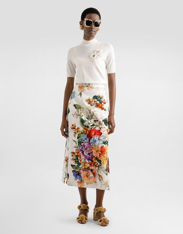 Sveter Dolce & Gabbana Dolce & Gabbana Silk Pullover with Flower Brooch Biela | FXW52ZJBSO1W0001, 1