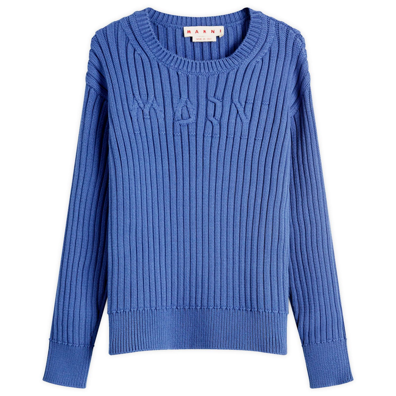 Sveter Marni Marni Men's Ribbed Crew Knit Sweater with Logo, Size 48 Modrá | GCMG0430A0-UFC950-00B53, 1