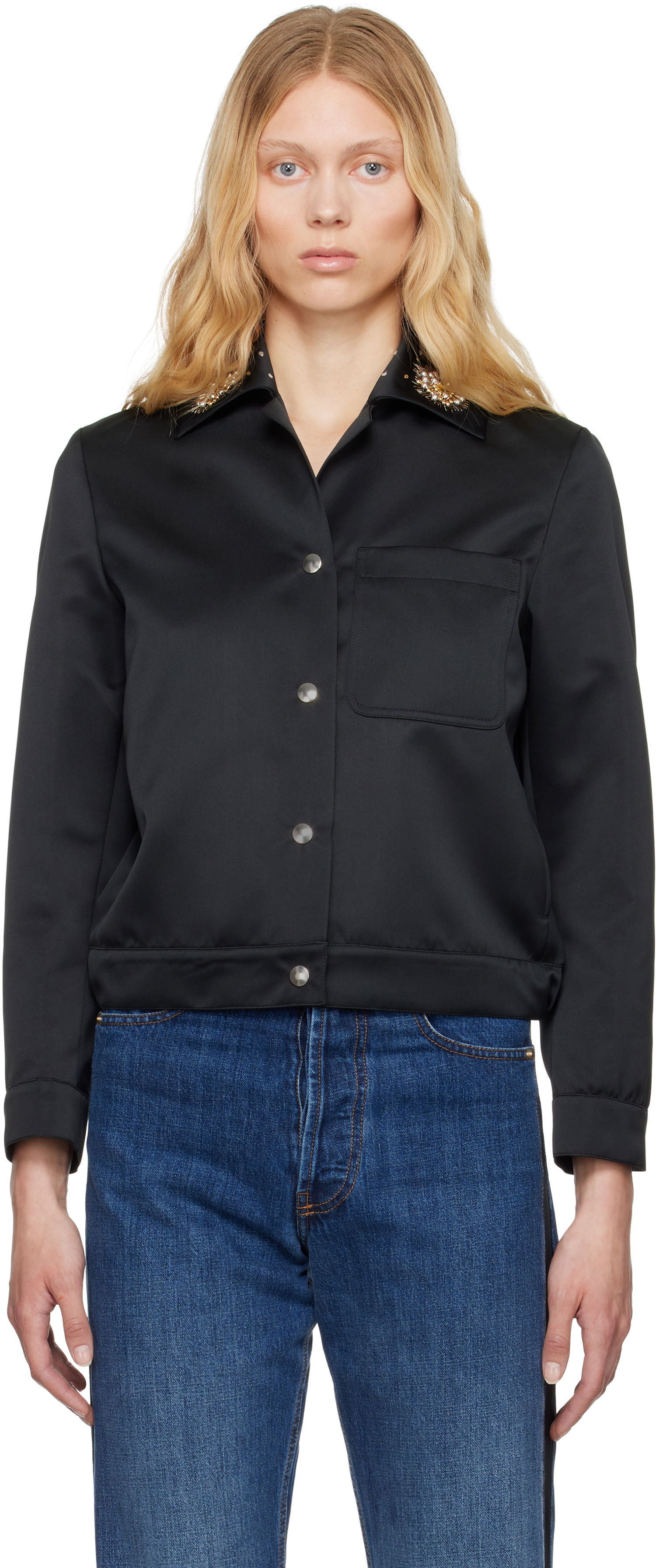 Košeľa Wales Bonner Wales Bonner 'The Flora' Cropped Satin Jacket Čierna | WS25JA18-PL03-999, 0