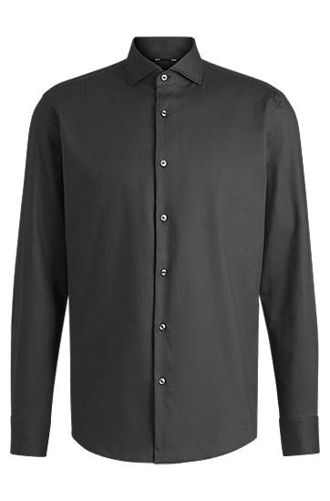 Košeľa BOSS Regular-Fit Stretch-Cotton Twill Shirt Čierna | 50474279