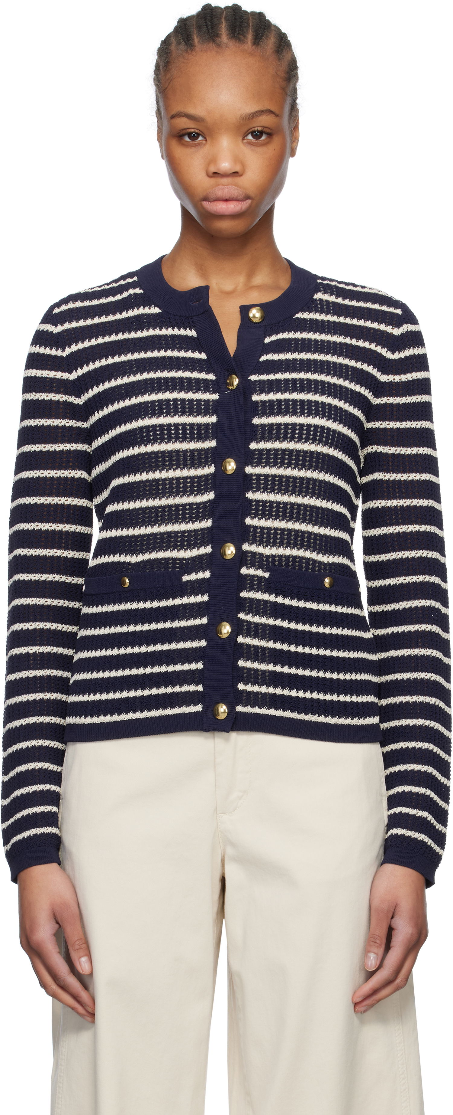 Sveter rag & bone rag & bone Viola Stripe Cardigan Navy | WAS24S042TG42, 0