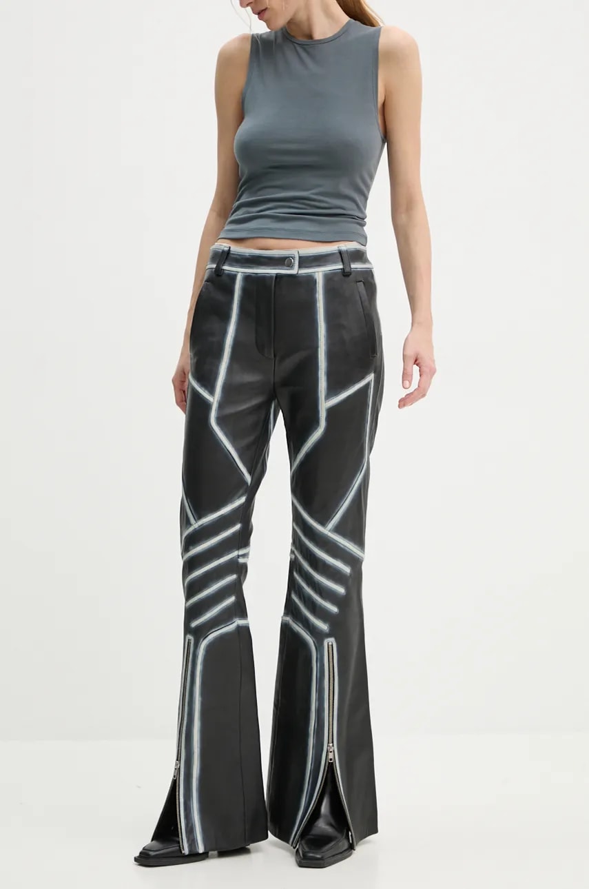 Nohavice STAND STUDIO Stand Studio Moto Detailed High-Waisted Bell-Bottom Leather Pants Čierna | 62287.7030, 0
