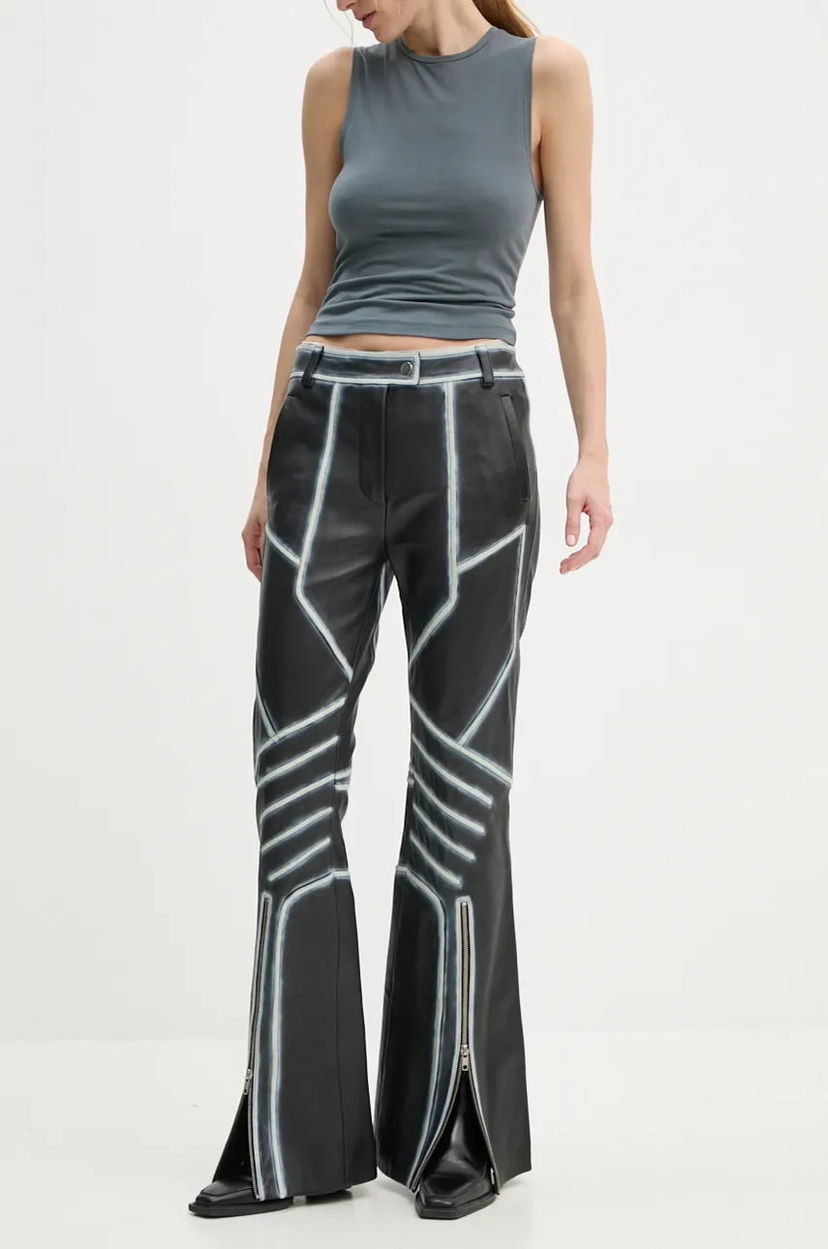 Nohavice STAND STUDIO Stand Studio Moto Detailed High-Waisted Bell-Bottom Leather Pants Čierna | 62287.7030