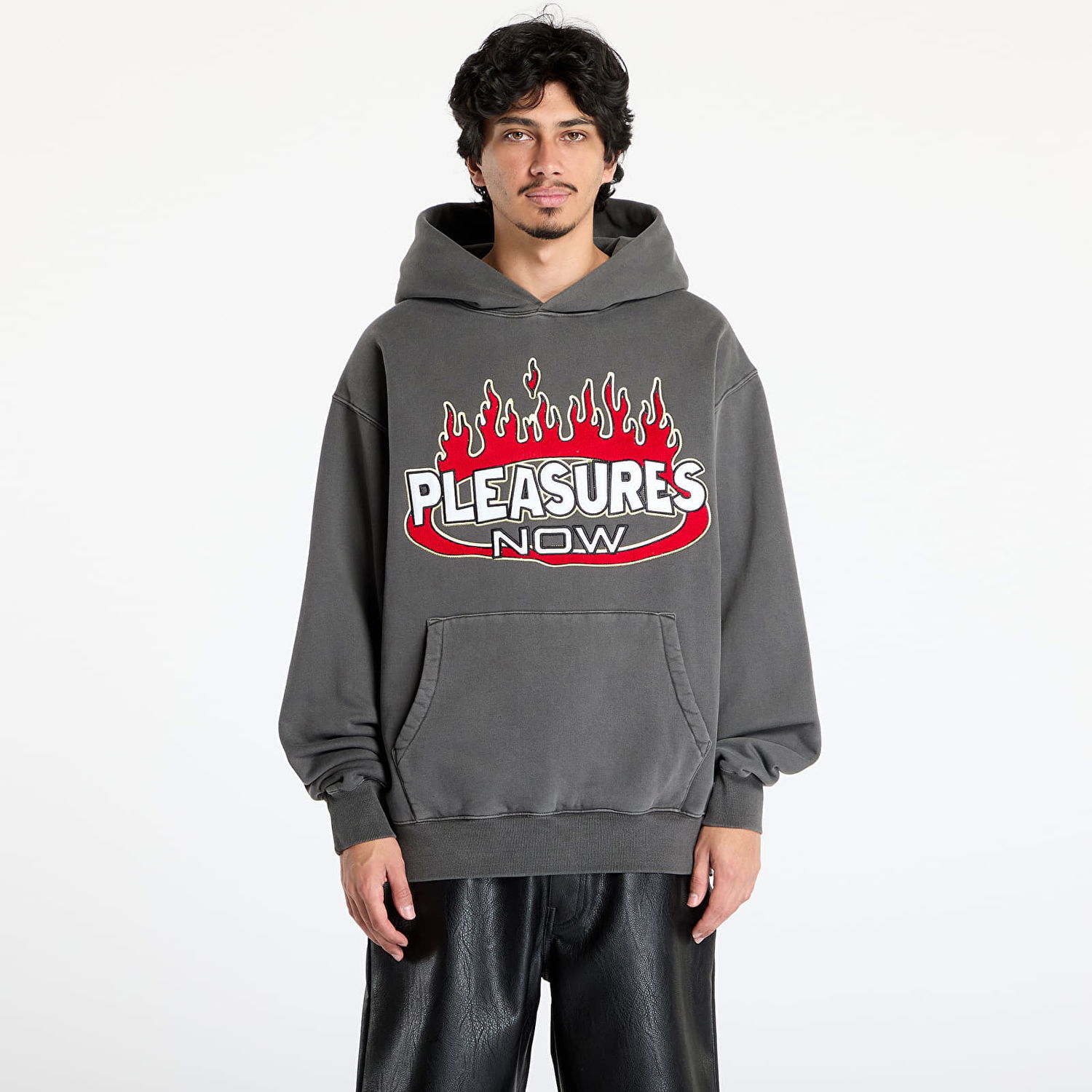 Mikina Pleasures PLEASURES Flame Hoodie Šedá | P25SU009 BLACK, 0