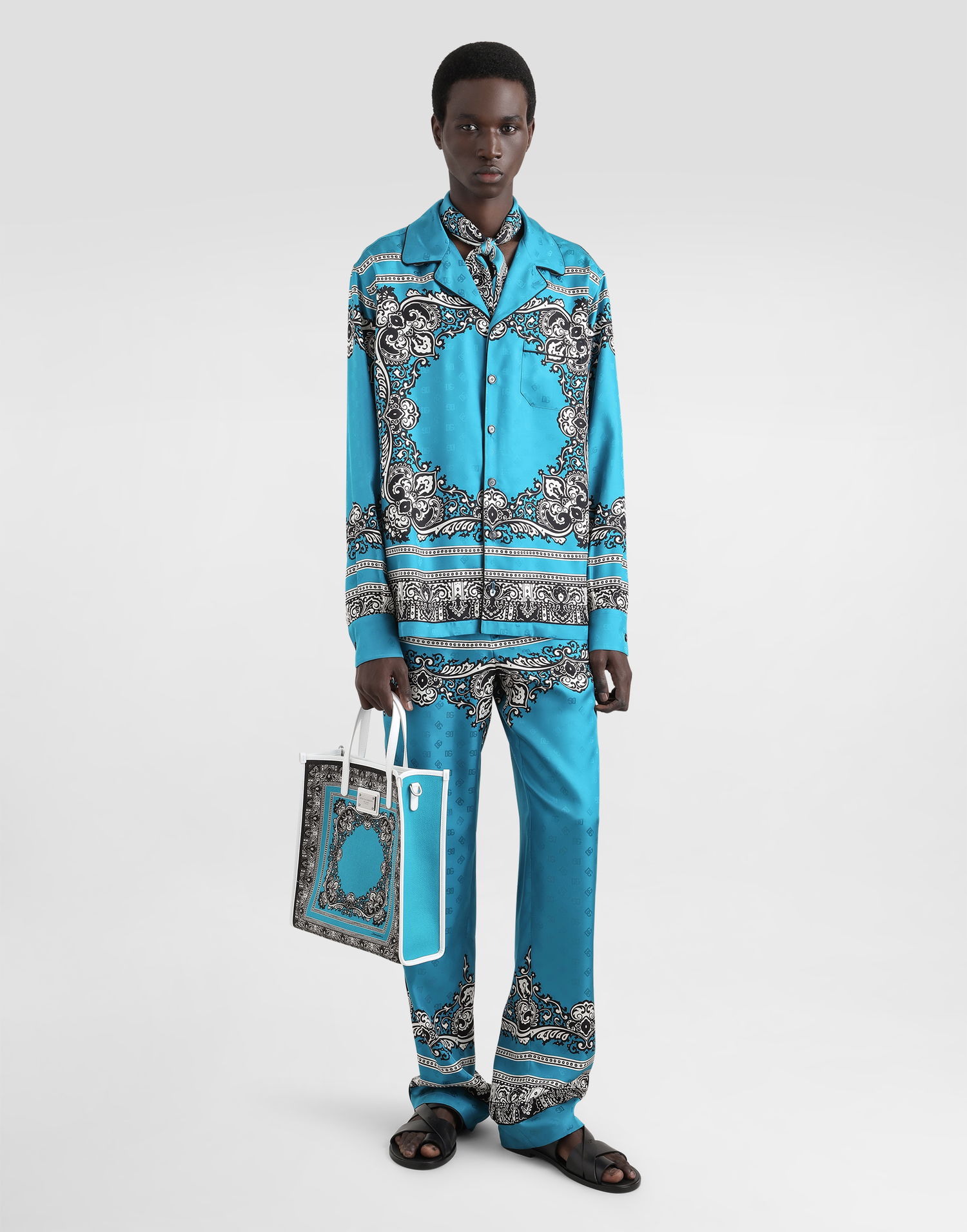 Pyžamo Dolce & Gabbana Dolce & Gabbana Silk Pajama Pants with Bandanna Print Tyrkysová | GVRMATGI927HT5IK, 1