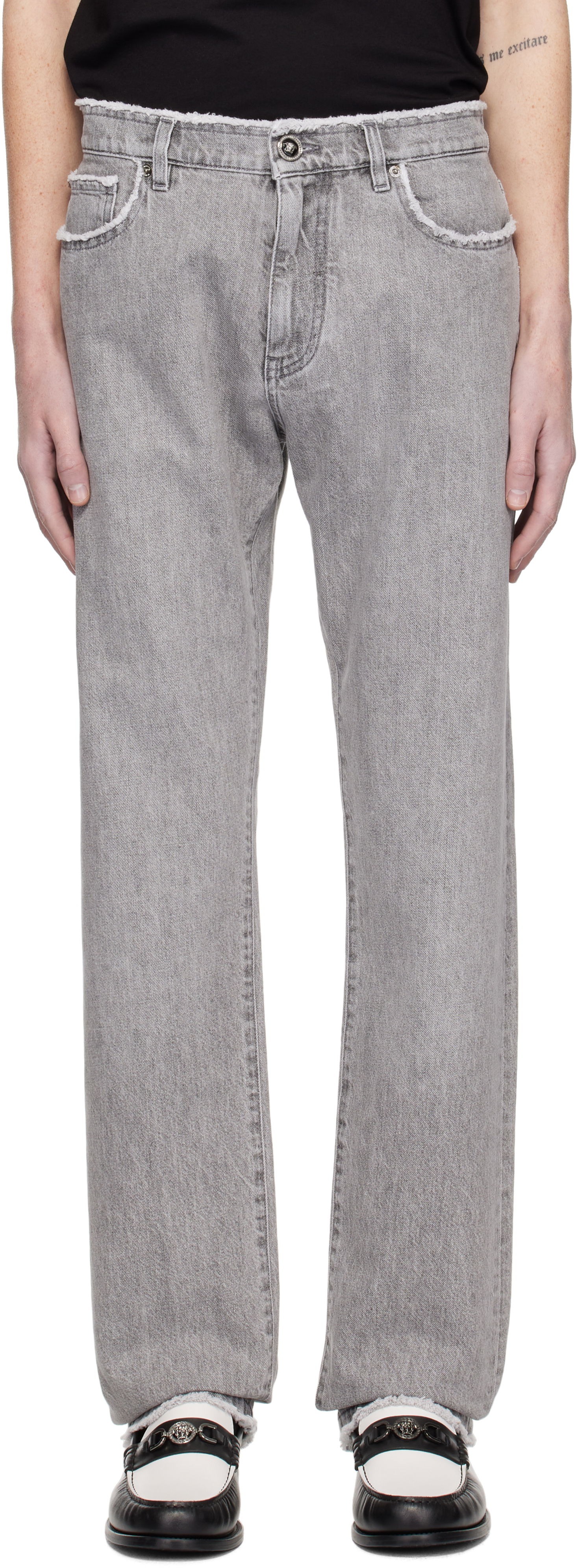 Džínsy Versace Frayed Regular-Fit Jeans Šedá | 1016106_1A11098, 0
