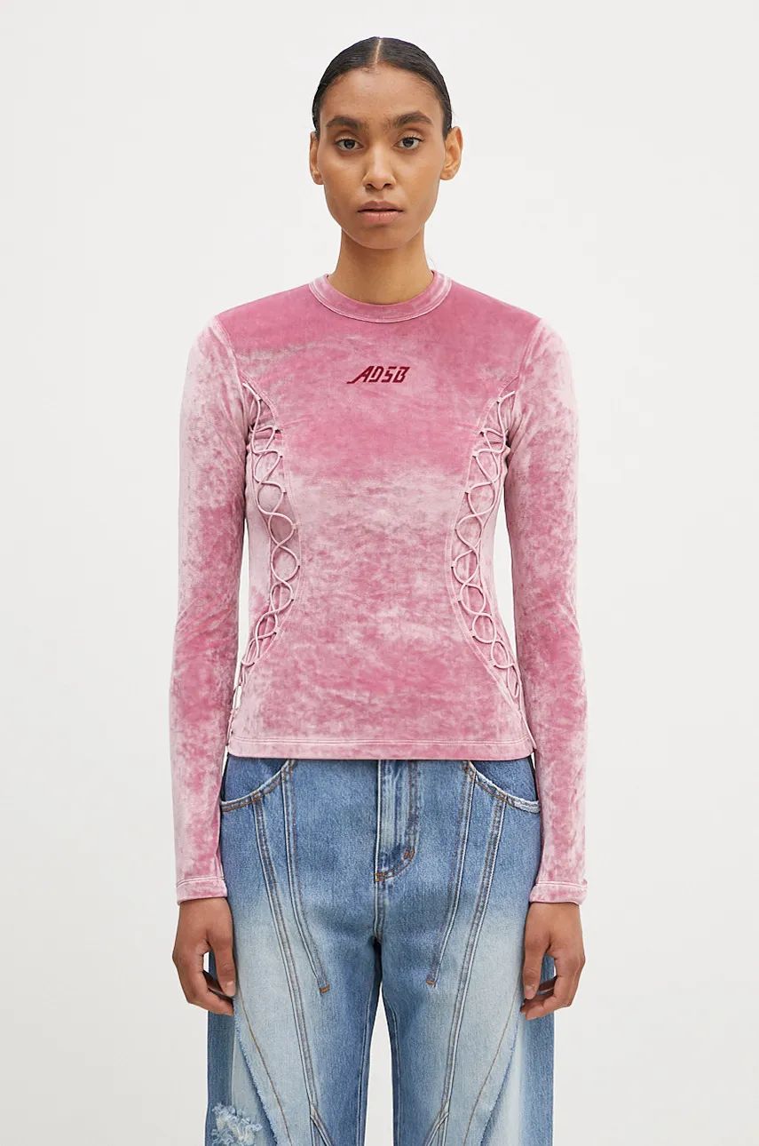 Tričko Andersson Bell Lace Up Longsleeve Velvet T-Shirt Ružová | atb1206w, 0