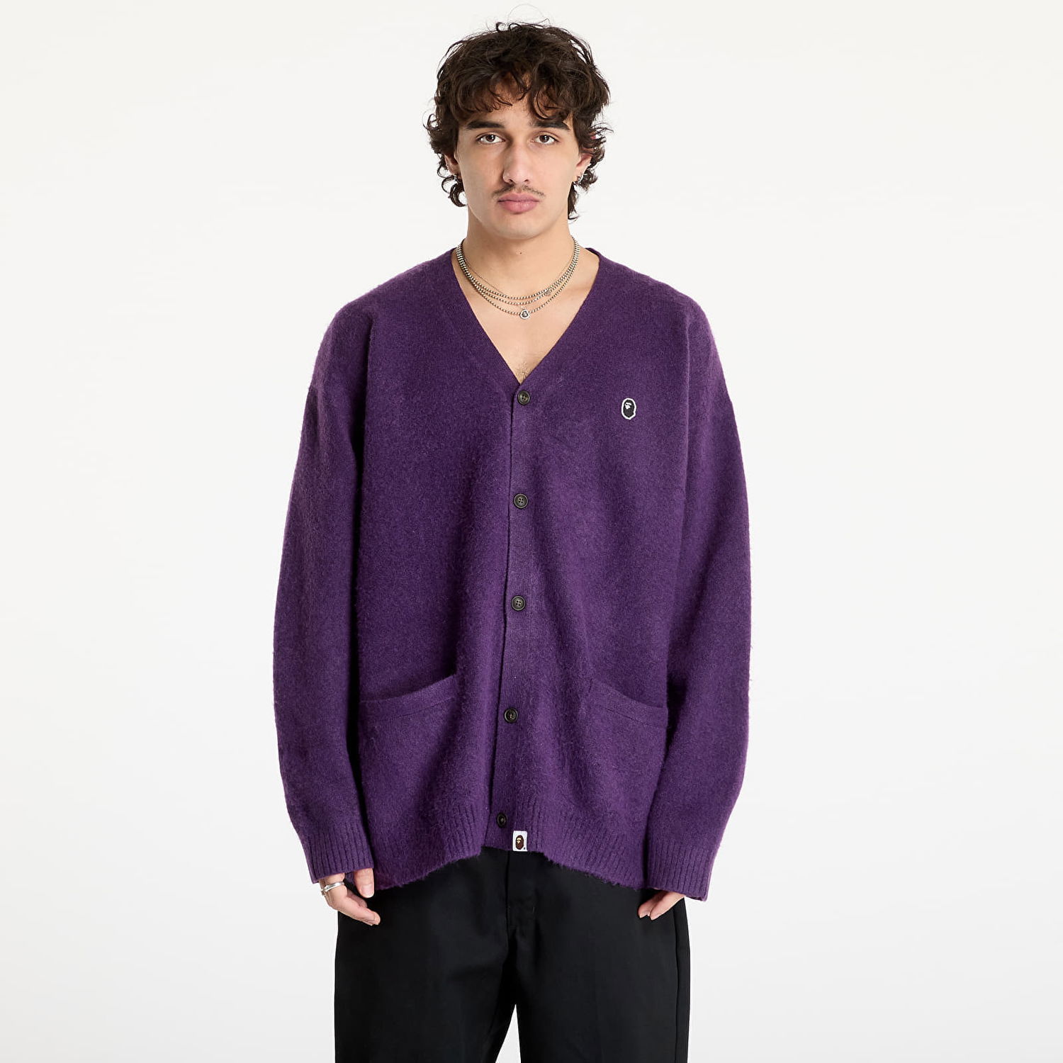 Sveter BAPE One Point Hairly Yarn Cardigan Fialová | 001KNK801004M PUR, 0
