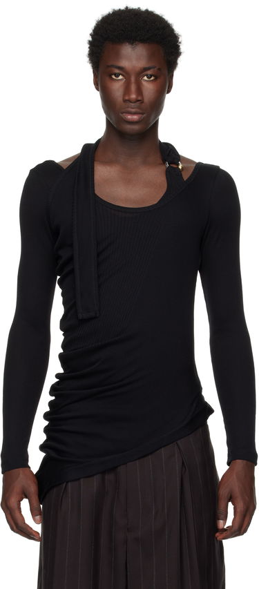 Tričko Jean Paul Gaultier Jean Paul Gaultier Ribbed Twisted Double Layer Piercing T-Shirt Čierna | 25/03-W-TO287-J000-00, 0