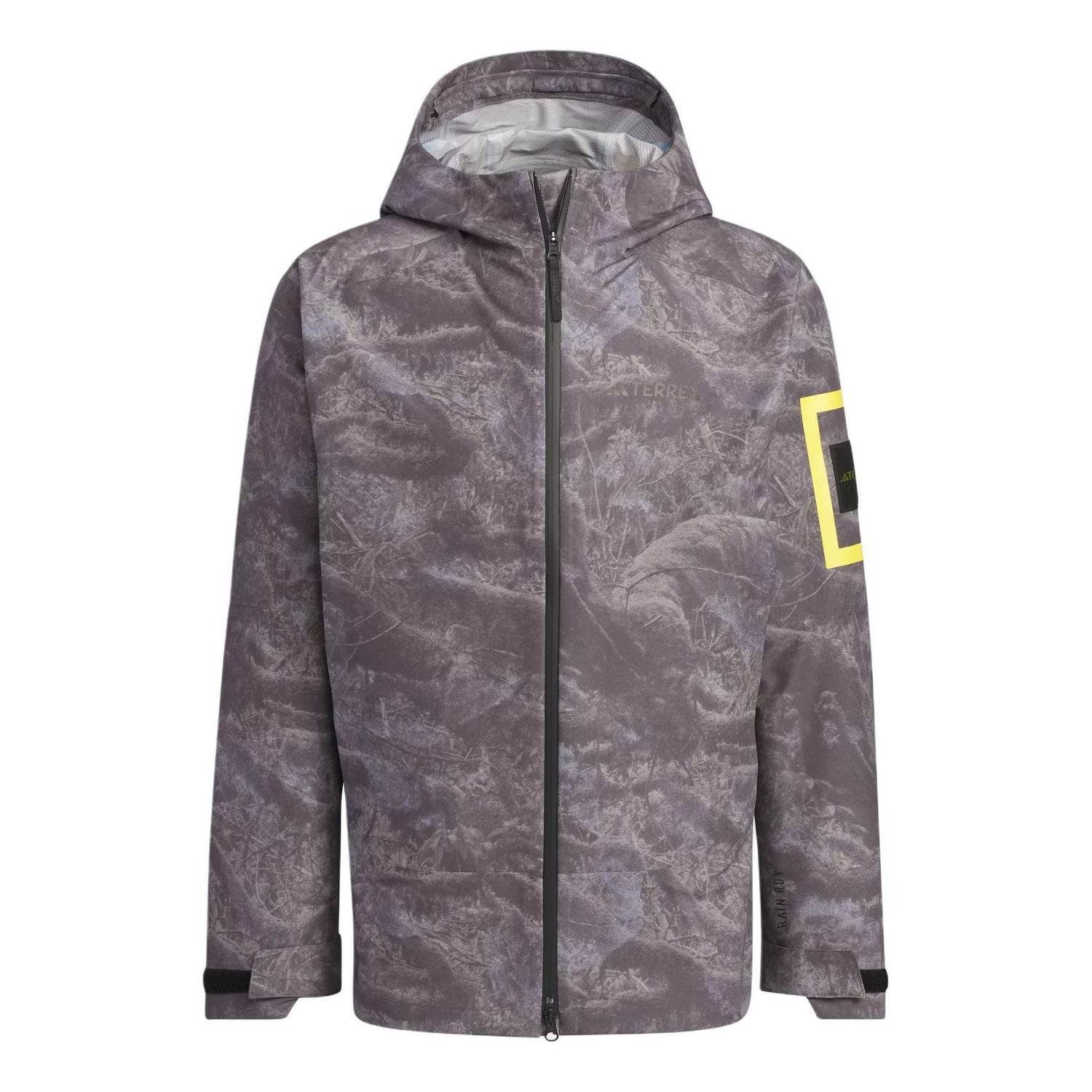 Pláštenka adidas Originals National Geographic Allover Print RAIN.RDY Jacket Šedá | IS9512, 0