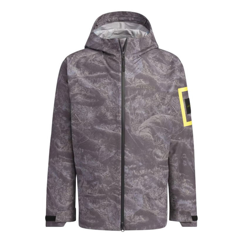 Pláštenka adidas Originals National Geographic Allover Print RAIN.RDY Jacket Šedá | IS9512