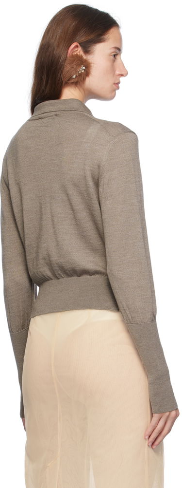 Polo tričko Simone Rocha Simone Rocha Merino Silk Knit Long Sleeve Polo Hnedá | KMK4B 0647, 2