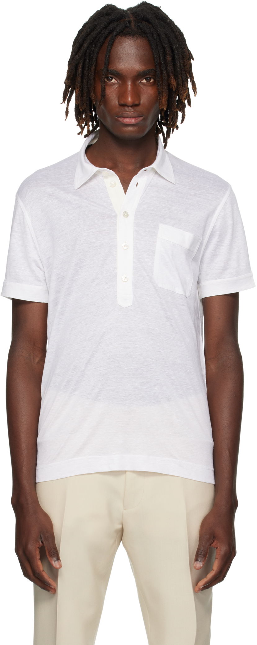 Polo tričko Tom Ford TOM FORD Silk & Linen Polo Biela | JPS007-JMS024S25