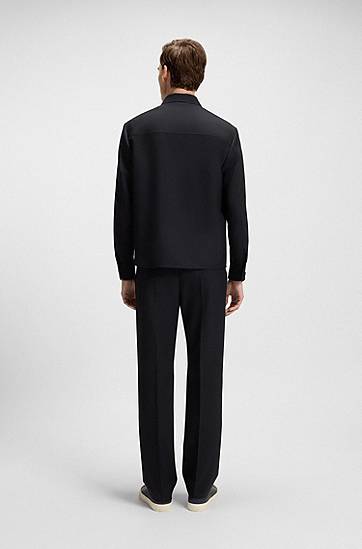 Bunda BOSS BOSS Melange Virgin Wool Relaxed-Fit Overshirt Čierna | 50546339, 1