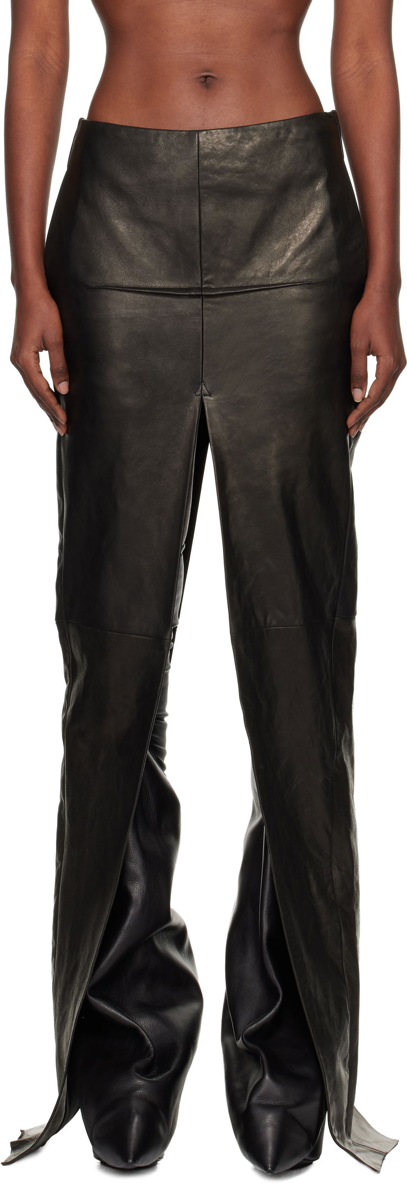 Sukňa Rick Owens Concordians Sliced Draped Leather Maxi Skirt Čierna | RO02E4387 LNV