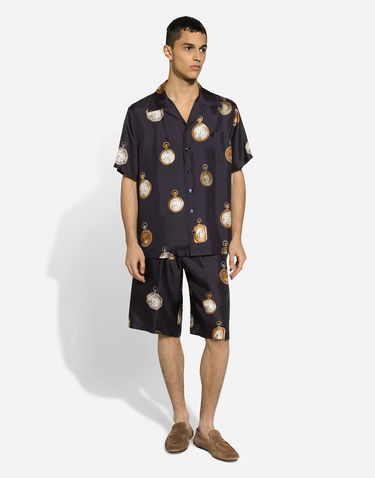 Košeľa Dolce & Gabbana Silk Twill Hawaiian Shirt With Watch Print Čierna | G5JH9TIS1VFHB5EP, 1