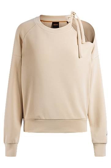 Sveter BOSS BOSS Tie-Neck Sweatshirt Béžová | 50531833, 0