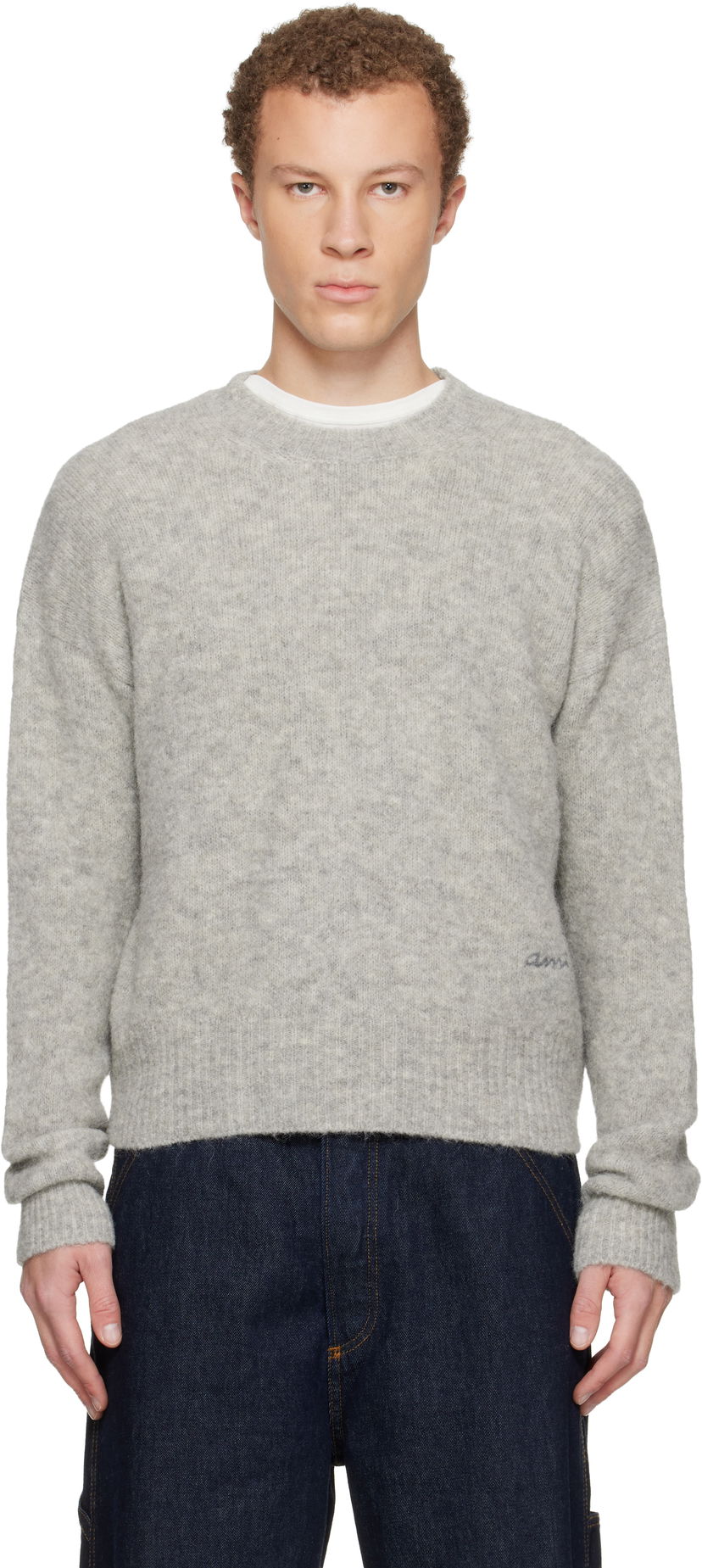 Sveter AMI Alpaca Ami Crewneck Sweater Šedá | H25HKS824.KN0021