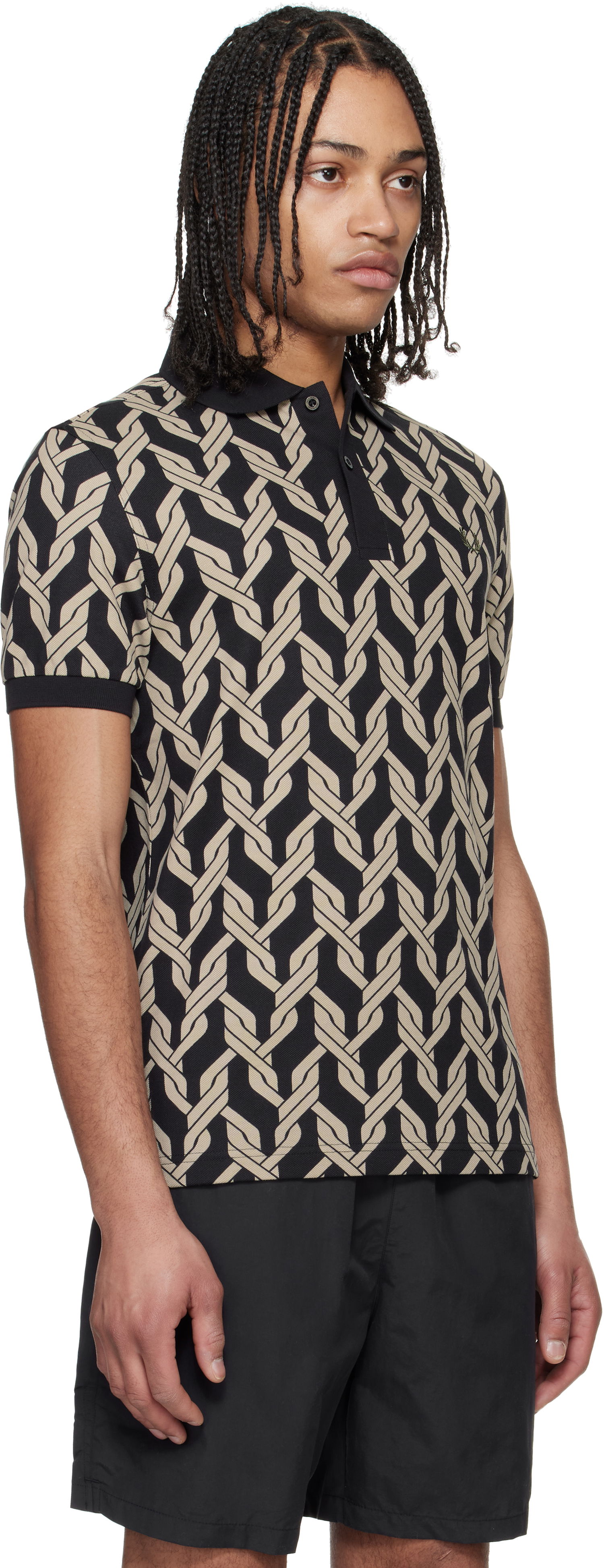 Polo tričko Fred Perry Fred Perry Cable Knit Print Polo Čierna | M9837, 1
