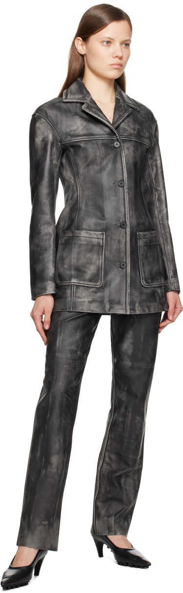 Bunda Marni Marni Leather Jacket with Logo Embroidery Šedá | GIMX0277SU ULV880, 3