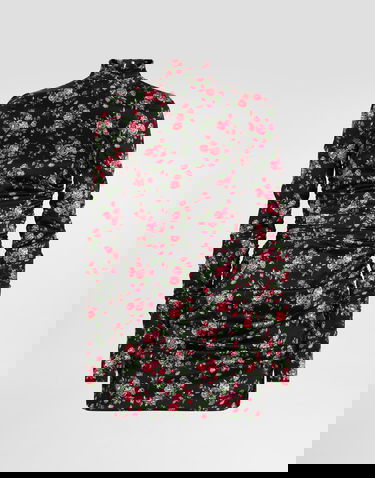 Šaty Dolce & Gabbana Small Rose Bouquets-print Long Sleeve High-neck Ruched Satin Dress Rôznofarebný | F60G2TFSA8GHN5XP, 0