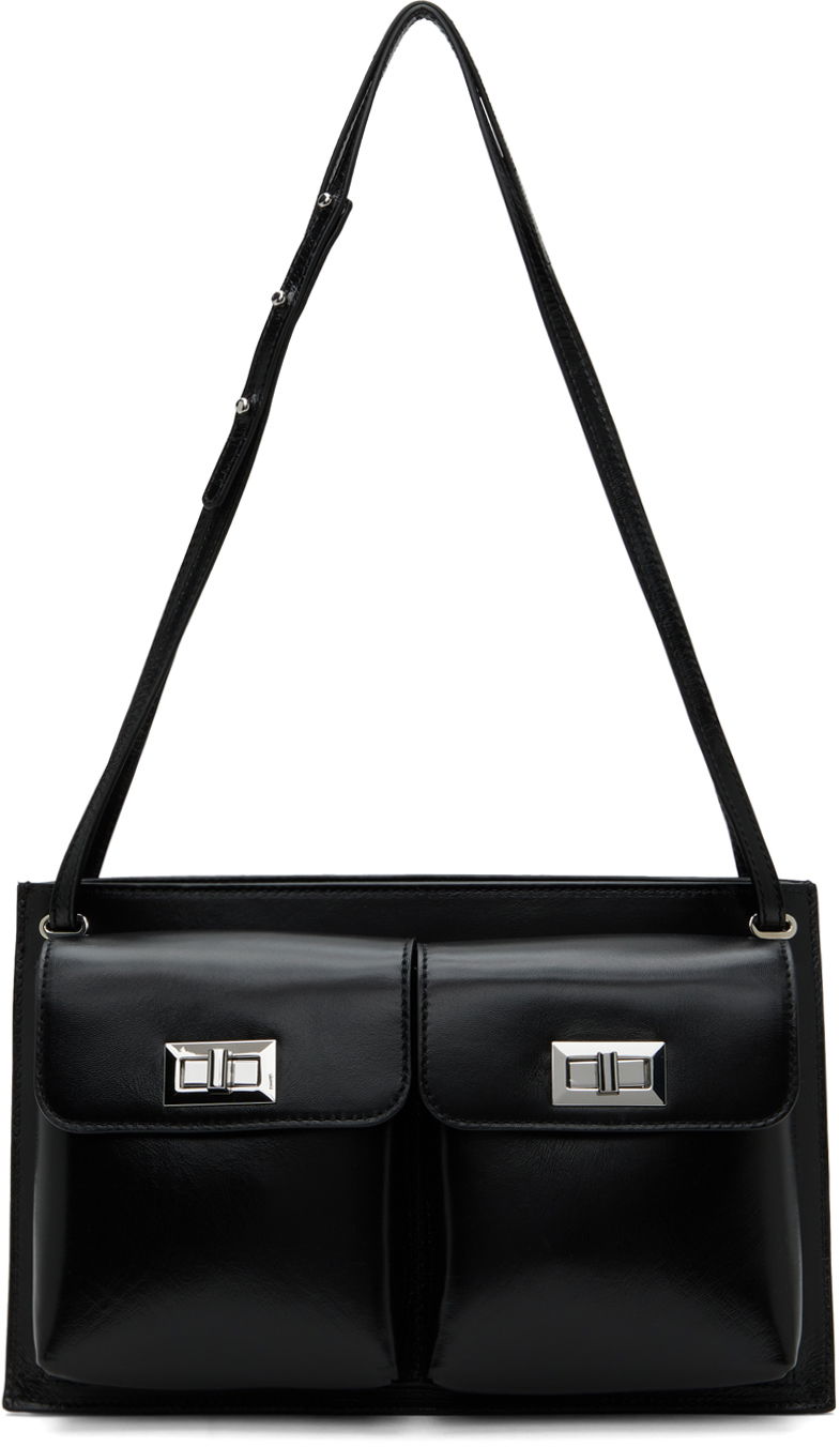 Taška cez rameno BY FAR Leather Double Pocket Tote Bag Čierna | SWBSB024LL002BK001PL, 0