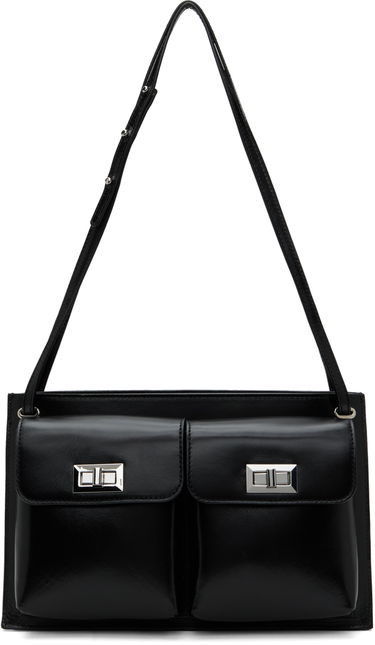 Taška cez rameno BY FAR Leather Double Pocket Tote Bag Čierna | SWBSB024LL002BK001PL, 0