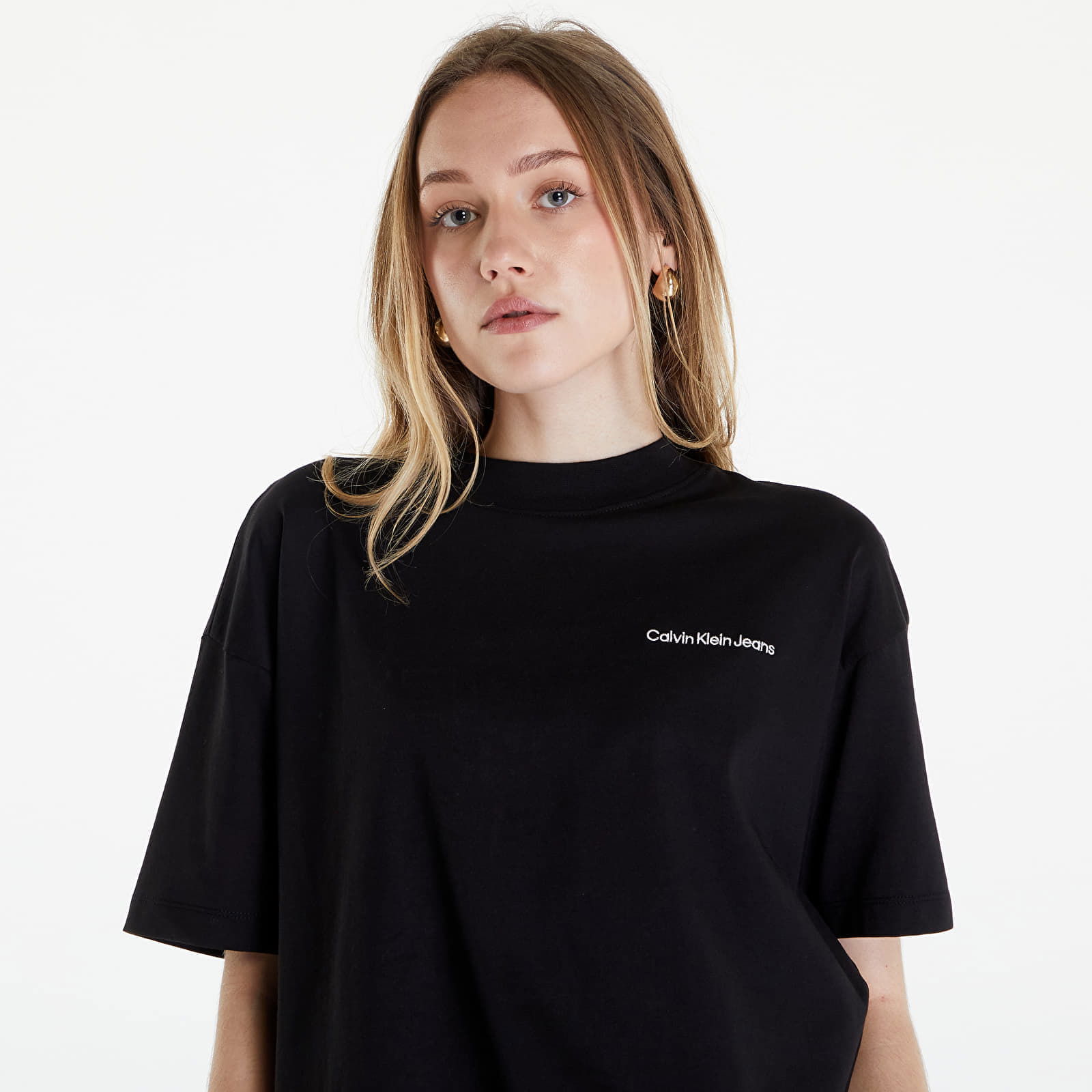 Jeans Embroidered Slogan Back Tee Black